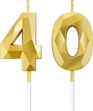 BBTO 40th Birthday Number Candles 3D Diamond Shape Cake Candles Number 40 Cake Topper Decoration for Birthday Wedding Anniversary Celebration Supplies, Gold