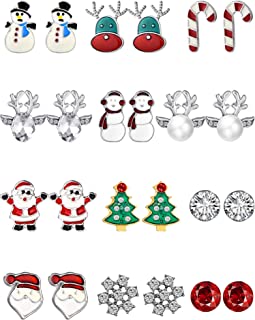 12 Pairs Christmas Stud Earring Drop Dangle Earrings Set