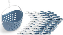 culiclean Peg Basket with Non Slip Laundry/Clothes Pegs/Soft Clip Pegs in Peg Basket (40 pieces + 1 basket, blue-white, white-blue with basket blue with handle white)