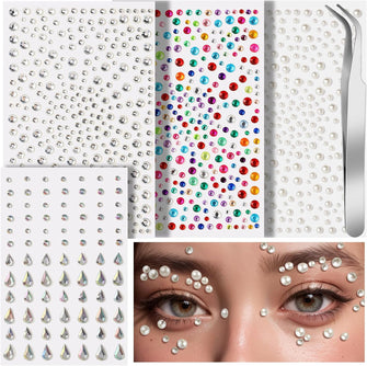 Teenitor Face Gems Self Adhesive Face Rhinestones for Makeup Festival Face Jewels, Stick On Pearls Hair Gems, Pearl Rhinestones Stickers for Face, Hair, Eye, Makeup, Nail, Body, Crafts