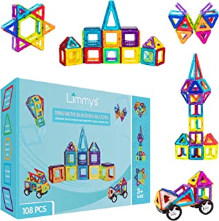 Limmys Magnetic Building Blocks – Construction Toys for Boys and Girls – STEM Educational Toy – Includes 108 Pieces and an Idea Booklet