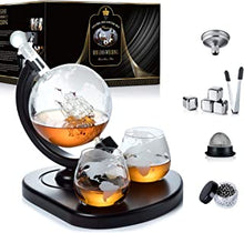 Whiskey Decanter Set,Globe Decanter,Whiskey Gifts for Men Husband Him Boyfriend Dad Women,with 2 Glasses,Beads,4 Ice Cubes,Tong & Funnel,Beverage Drink Dispenser,for Whisky,Liquor,Wine,Brandy,Cognac