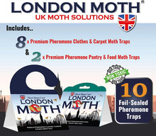 LONDON MOTH KILLER. 10 Professional Pheromone Moth killers  8 x Wardrobe Clothes & Carpet Moth Traps and 2 x Indian Meal Pantry Traps  Complete Anti Moth Treatment for the Home  Inc. eBook.