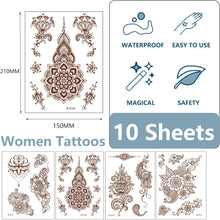 Temporary Tattoos 10 Sheet For Women Girls Mandala Flower Tattoo Stickers Indian White Lace Tattoo,Waterproof Removable Fake Tattoo Festival For Body Art (white-10pcs)