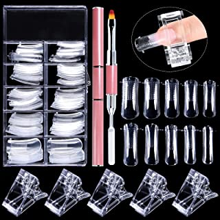 EBANKU 100PCS Nail Dual Forms Tips for Poly gel Set, Full Cover Gel Nail Extension Mold Tips & 1Pcs Poly gel Nails Brush & 5Pcs Dual Form Nail Clips