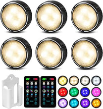 Onumii Under Cupboard Kitchen Lights Battery Operated LED Under Cabinet Lights, Stick on Wardrobe Lights Under Counter Lights Remote Control, RGB Puck Lights, 6 Pack - Black