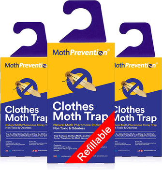 MothPrevention MOTH TRAP FOR CLOTHES MOTHS  3-Pack  Refillable, Odor-free & Natural from