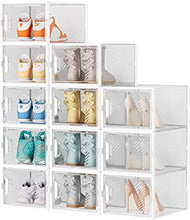 SIMPDIY Shoe Storage, 12 pcs Shoe Box Clear Plastic Stackable, Shoe Organizer Containers with Lids for Women/Men,Fit up to UK 12