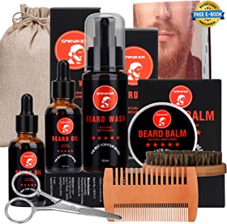 Beard Grooming Kit 2x Beard Oil, Beard Balm, Beard Wash, Beard Brush, Beard Comb,Mustache Scissors Beard Care Unique Gifts for Men Beard Kit Growth & Trimming Kit