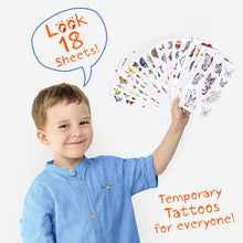 Temporary Tattoos Pack for Kids Children Boys Girls - OVER 200 Tattoos to use on Body Arm Hands Neck Face Legs - 18 Sheet Designs including Tribal Butterfly Skull Dragon Car Bird Unicorn Princess