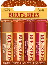 Burts Bees Lip Balm Gift Set, Chai Tea, Pumpkin Spice, Vanilla Maple, Pomegranate, Lip Balm Multipack, 4x4.25g, Packaging May Vary