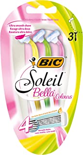 BIC Soleil Bella Colours 4-Blade Lady Razors - Pack of 3 - Spring Mounted Blades with Pivoting Head for Ultra Smooth Shave