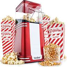 VonShef Popcorn Machine Retro – 1200W Popcorn Maker with Hot Air Circulation, One Touch Popcorn Popper, Fat Free, Healthy & Oil Free Snacks for Kids and Movie Nights with 6 Boxes - Red