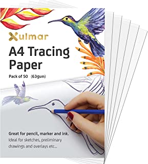 Xulmar Tracing Paper A4 63 GSM - Pack of 50 Sheets Tracing Paper for Sewing Patterns, Drawing Overlays & Sketching on Art Paper & Sketch Book