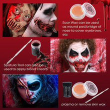 Beteligir Demonic Special Effects SFX Halloween Makeup Kit Scar Wax Kit (Scar Wax with Spatula Tool + Fake Blood Splatter Spray + Fake Blood Gel + Fake Blood + Fake Blood (01)