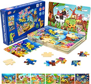 Wooden Jigsaw Puzzles for Kids 3 4 5 Year Olds | 24 Piece Wooden Puzzles for Children Gifts Girls Boys (6 Packs)