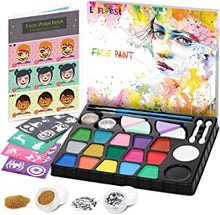 lenbest Face Paint Kit for Kids - 17 Colours Face Painting Set Professional Palette Washable - Hexagonal Silver Glitter for Halloween Christmas Party Carnival Makeup Face Paint Kit for Kids