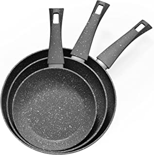 Rainberg 3PK Frying Pan Set 20cm, 24cm & 28cm Granite Frying Pan Nonstick Coating, Anti-Scratch Pans, Non-Stick Frying Pans, Stone Frying Pan, Induction Compatible.