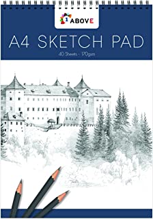 1ABOVE Artists Sketch pad ,Spiral Bound Sketch Pad Sketch Paper for Artists. Ideal for The Studio, School Or at Home - 170gsm Cartridge Paper (A4)