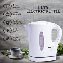 1 Litre 900W Electric Cordless Kitchen White Kettle Caravan Travel Hot Water Jug - Overheat Thermostat EK001 [Energy Class A]