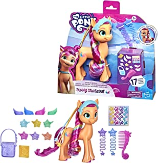 My Little Pony: A New Generation Rainbow Reveal Sunny Starscout - 15 cm Orange Pony Toy with Rainbow Braid, 17 Accessories