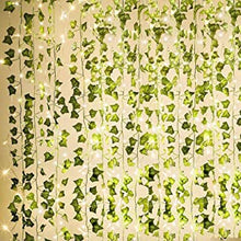 KASZOO 84Ft 12 Pack Artificial Ivy Garland Fake Plants Vine Hanging Garland with 80 LED String Light Hanging for Home Kitchen Garden Office Wedding Wall Decor Green