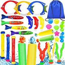 Paochocky 27pcs Swimming Pool Toys Diving Pool Toys Set, Diving Toys with Cute Animal Water Pistol, Underwater Diving Game Kit Treasures Training Toys With Storage Bag Great Gift For Kids