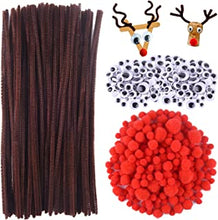 TUPARKA 650 Pcs Christmas Reindeer DIY Craft Set, Including 70 Pcs Brown Pipe Cleaners Chenille, 320 Pcs Googly Eyes, 260 Pcs Red Pom Poms Pompoms Red Noses for Craft