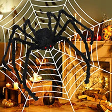 KOMIWOO Giant Black Spider 59 Inch Halloween Spider with 11.8 FT Spider Web Scary Outdoor Garden Patio Props for Halloween Party Decoration