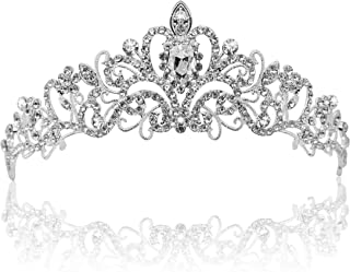 Vofler Crystal Tiara Silver Crown Headband Headpiece Rhinestone Hair Jewelry Decor for Women Ladies Little Girls Bridal Bride Princess Birthday Wedding Pageant Prom Halloween Costume Party