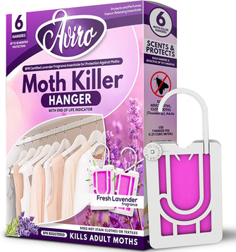 Aviro Moth Repellent for Wardrobes - 6 Moth Killer Hangers with Natural Lavender Scent. Highly Effective Moth Killer for Wardrobes, Drawers and Clothes Storage. Easy to Use Moth Repellent for Clothes