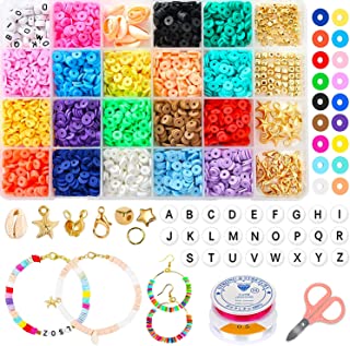 Polymer Clay Beads - Bracelets Making Kit with 4728 Pcs Heishi Beads, 6mm Flat Beads for DIY Jewelry Making Bracelets Necklace, for Birthday Christmas Gifts(26 Letters and 2 Roll Elastic Strings)