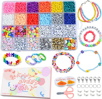 Beads for Jewelry Making 6720pcs Glass Seed Beads 3mm and Alphabet Letter Beads for Necklace Bracelet Jewelry Making Kit, Friendship Bracelets Art Craft Kit for Kids Girls Adults Gift