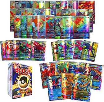 100 Pcs Rare Shining Cards Pack, 95 GX + 5 Mega English Collection Rainbow Cards, Gifts for Kids and Fans