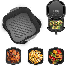 LOBUK 2PCS Silicone Air fryer liner for Ninjas Dual Air Fryer, Reusable Double Air Fryer Silicone Air Fryer Basket BPA Free Air Fryer Rack Accessories for Air Fryer, Oven (Square-Grey)