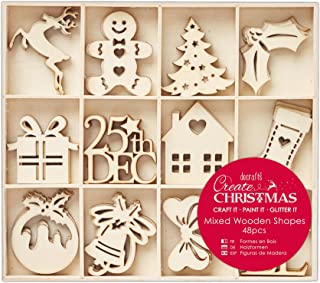 Docrafts Create Christmas 4cm Mixed Wooden Shapes (Pack of 48)