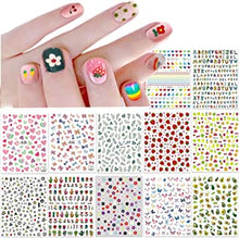 Cute Nail Stickers for Kids Little Girls 12 Sheets Self-Adhesive Nail Decals Christmas Flowers Leaves Animals Plants Fruits Nail Art Decoration for Woman