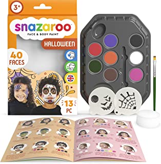 Snazaroo Halloween Face Painting Palette Kit for Kids & Adults, 8 Colours, 13pcs, Stencils, Brush, Sponge, Guide, Water Based, Easily Washable, Non-Toxic, Makeup, Body Painting & Parties