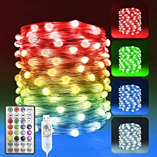 Eambrite Colour Changing Fairy Lights with 8 Lighting Modes 100 LEDs RGB String Lights USB Wire Light Waterproof for Bedroom Wedding Party (32FT/10m, Multi-Coloured)