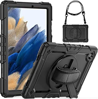 SEYMCY for Samsung Galaxy Tab A8 Case 10.5 inch Full Body Proof Case with Rotating Hand Strap/Screen Protector/Built-in Stand, Sturdy Shockproof Cover for Samsung A8 Tablet 2021/2022, Black