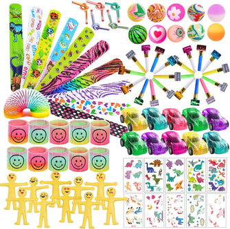 Jatidne Party Bag Fillers for Kids Girls and Boys Assortment Stocking Fillers Lucky Dip Prizes for Kids Party Bags Toy Gift Kids Tattoos Bouncy Balls Slap Bands Rainbow Springs