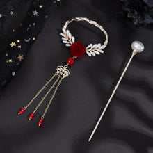 NICENEEDED Sparkle Pearls Hair Sticks, Glossy Beaded Tassels Hair Slide Hairpins for Long Hair Decoration, Red Rose Chignon Buns Holder Clips for Women and Girls