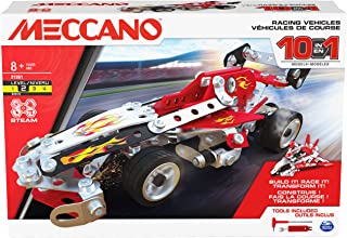 Meccano 10-in-1 Racing Vehicles STEM Model Building Kit with 225 Parts and Real Tools, Kids Toys for Ages 8 and Up