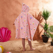 Dreamscene Ice Cream Hooded Poncho Towel for Kids Swimming Bath Shower Holiday Microfibre Pool Beach Changing Robe for Boys Girls, Pink Purple,One Size for Kids Boys Girls,DTPOICEBL28