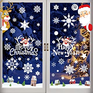 8 Sheet Christmas Window Stickers Snowflake Decal Reindeer Santa Claus Reusable PVC Christmas Clings for Glass, Christmas Winter Window Decoration