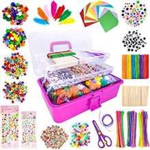 obqo 1405 Pcs Art and Craft Supplies for Kids, Toddler DIY Craft Art Supply Set Included Pipe Cleaners, Pom Poms, Feather, Folding Storage Box - All in One for Craft DIY Art Supplies, Rose Red