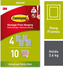 Command PH048-4 Jumbo Universal Sticky Nail, 4 Hooks 10 Adhesive Strips - Ideal to Hang Sawtooth, D-Ring or Wire-Suspended Frames Damage Free, Silver