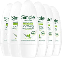 Simple Soothing Womens Fragrance, Feminine Roll On Body Deodorant Stick, Clean And Fresh Long Lasting Anti Sweat And Odour Protection, Large Pack (6 x 50ml)