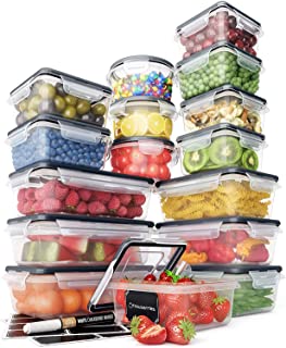 Food Storage Containers Set - Airtight Plastic Containers with Easy Snap Lids - 16 Pack - Leak Proof Kitchen & Pantry Containers - BPA-Free - Chalkboard Labels & Marker - Chef's Path