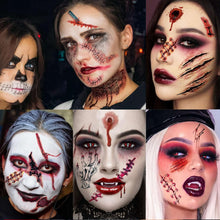 Billzar 138 PCS Scary Halloween Fake Scars Tattoos For Men Adults Women Kids Zombie Makeup Kit 18 Sheets Face Fake Stitches Temporary Tattoos Chucky Scar Scab Scratches Boys Girls Tatoos Wound Sticker